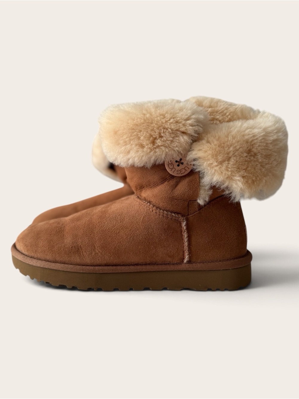 UGG Chestnut Suede Shearling Cuff Slippers